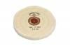 Finex Muslin Buffing Wheels (12) <br> 4 x 30 Ply 3 Rows Stitched <br> Leather Center <br> Grobet 17.753